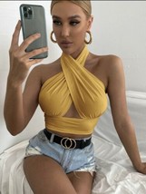 Mustard Yellow Solid Cross Top Halter Top Large size 8/10 (s) - £70.20 GBP