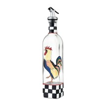 Rooster Oil and Vinegar Bottle Black Traditional Glass - $25.73