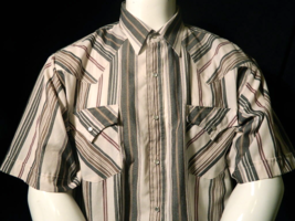 Vintage Plains Western Wear Pearl Snap Shirt Cowboy Rockabilly Striped M... - $27.67