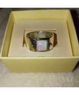 Square Silver  w/Opal Gemstone ~ Women&#39;s Size 8 ~ Wide Band Ring - $363.95 MXN