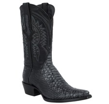 Mens Black Gray Cowboy Boots Snake Print Leather Western Wear Snip Botas Rancho - £111.90 GBP