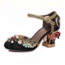 Women Sandals Vintage Hand-stitched Beaded Shaped Hollow Wedding High Heels Ladi - £93.01 GBP