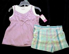 Kidget Girls Size 3T Outfit 2 Pc Purple White Layered Top Plaid Shorts New - £7.73 GBP