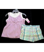Kidget Girls Size 3T Outfit 2 Pc Purple White Layered Top Plaid Shorts New - £7.86 GBP