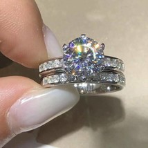 Round Cut 3.25Ct Diamond 14k White Gold Finish Engagement Ring Set in Size 9.5 - £129.87 GBP