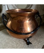 Vintage copper bucket cauldron pot on 3 legs from France rustic kitchen - $151.90