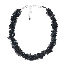 Black Onyx with Rainbow Seed Beads Clustered Chunky Strand Necklace - £27.15 GBP