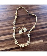 Vintage HAND CARVED BEADS Necklace And Clip Earrings 1970’s-80’s - £27.04 GBP