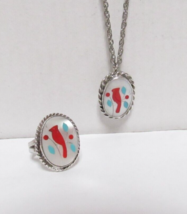Native American Sterling Silver MOP Inlay Red Bird Ring Sz 5.5 Pendant Necklace - £71.20 GBP