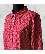 Talbots Red White Print Collared Long Sleeve Shirt Wrinkle Resistant - W... - $38.66 CAD