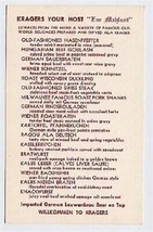 Kragers German Restaurant Menu Postcard Detroit MI - £11.71 GBP