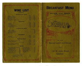 The Manhattan Cafe Menu 120 St John Street  Quebec City Canada 1930&#39;s - £38.18 GBP