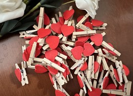 100pcs Red Heart Wooden Pegs,Clips,Clothespin,Gift,Party Decoration Favors - £7.59 GBP