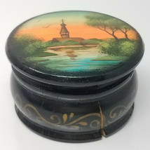 Dresser Box Early American Southern Small Bayou Sunrise Black Lacquer Crack Wood - £14.16 GBP