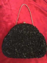 Vintage La Regale Black Beaded Evening Bag Clutch Handmade British Hong Kong - £22.77 GBP