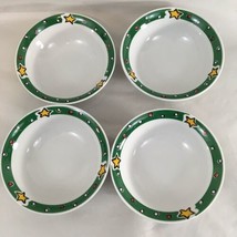 Gibson Everyday Christmas Green Rim White 6 3/8&quot; Cereal Soup Dessert Bow... - $14.85