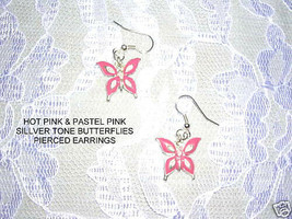 Hot Pink Butterfly Silver Tone Butterflies Dangling Charm Pair Of Earrings - £3.92 GBP