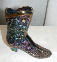 Vintage Fenton Carnival Iridized Glass Purple Gold Boot Vase Daisy Butto... - $737.63 MXN