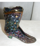 Vintage Fenton Carnival Iridized Glass Purple Gold Boot Vase Daisy Butto... - $39.59
