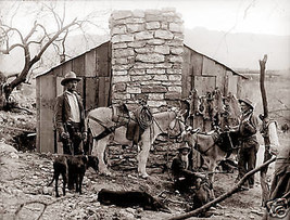Old West Photo Western Life A Trapper&#39;s Cabin Mule Dogs Guns Rifle Canvas - $147.51