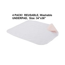 4 PACK REUSABLE UNDERPAD 34X36 Inch Heavy Duty Washable Bed Pad cotton/p... - £35.02 GBP
