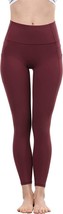 High Waist Yoga Pants with Pockets, Tummy Control Exercise Shorts (Wine,... - £15.23 GBP