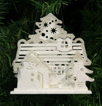 Platinum &amp; Iridescent White Glittered 3-D Snowman Cottage Christmas Ornament - £6.99 GBP