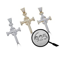 Solid 925 Sterling Silver Iced Nail Cross - - CZ - $221.32