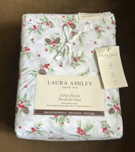 Laura Ashley Cotton Percale Christmas Holly Berries Pinecone  King sheet set new - £106.97 GBP