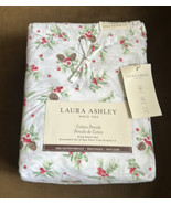 Laura Ashley Cotton Percale Christmas Holly Berries Pinecone  King sheet... - £105.59 GBP