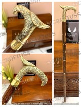 Victorian Wooden Walking Stick With Brass Designer Handle Collectible Me... - £15.98 GBP+