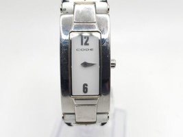 Code Quartz Womens Watch New Battery Siver Tone White Dial Rectangle 17mm - £17.01 GBP