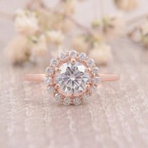 1.10 CT Round Cut Flower Style Engagement Ring, Halo Wedding Anniversary Ring - £82.34 GBP