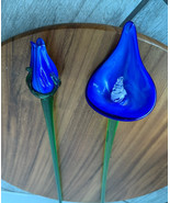 Rare Vintage Like Murano Style Glass Flowers Long Stem 20” Blue Lily And... - $68.38 CAD