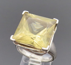 925 Sterling Silver - Vintage Minimalist Square Yellow Topaz Ring Sz 7 -... - $62.94