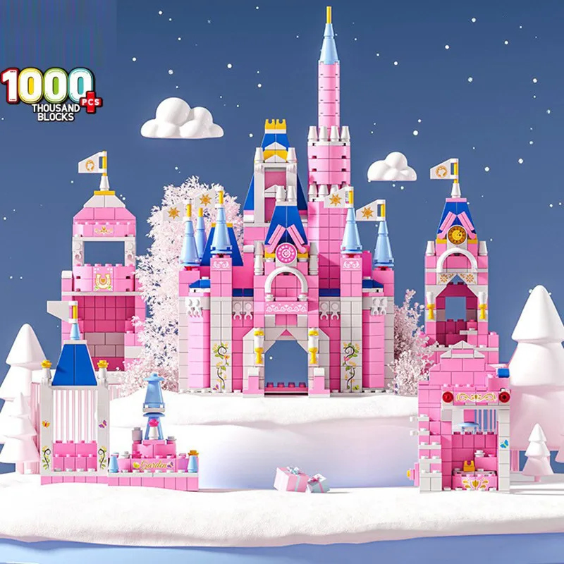 1000PCS Princess Castle Building Block Friends Pink Dream House Summer Holiday - £28.21 GBP