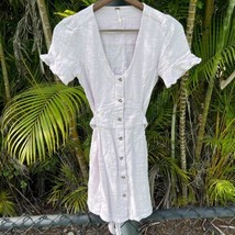 Free People Life Is Sweeter Mini Dress XS Gauzy Short Sleeve Button Tie Ruffle - £23.60 GBP