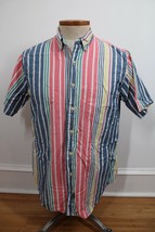 Vtg 90s Hunt Club M Cotton Multicolor Stripe Short Sleeve Dad Shirt - £17.93 GBP
