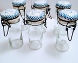 Vintage Blue/White Checkered Spice Jars with Wire Closures