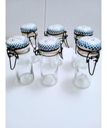 Vintage Blue/White Checkered Spice Jars with Wire Closures - £14.87 GBP