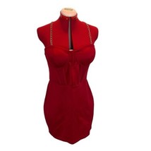 Hot Red Strapless Gold Chain Dress NWT NEW LARGE Padded Bust Stretchy - $29.58