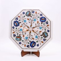 13&quot;x13&quot; Marble White Coffee Top Table Lapis Inlaid Stone Floral Arts Home Decors - £356.11 GBP
