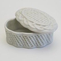 Porcelain Trinket Ring Box Wicker Design Small - £37.75 GBP