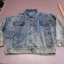 Vintage New York Theme Denim Jean Jacket Women 16 1/2 Blue Acid Wash Tru... - $55.72