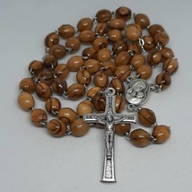 Holy Land Solid Olive Wood Chain Rosary with Holy Soil &amp; Metal Cross Jer... - $15.90