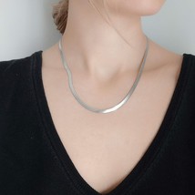 Stainless Steel Snake Necklace, Stainless Steel Flat Necklace, Herringbone Stain - £15.14 GBP