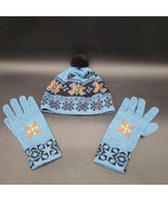 Jacquard Knitted Colorful Blue Alpaca Blend Full Finger Gloves &amp; Beanie Hat - $33.83 CAD