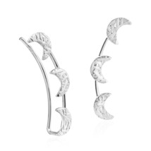 Mystical Crescent Moon Trio Sterling Silver Crawler Earrings - £8.74 GBP