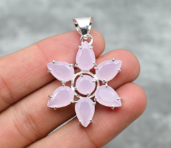 Rose Quartz Pendant 925 Sterling Silver Pink Gemstone Flower Pendant Handmade - £3.99 GBP