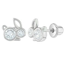 14K Placcato Oro Bianco Diamanti Finti Coniglio Vite Retro Orecchini V-Day - $45.21